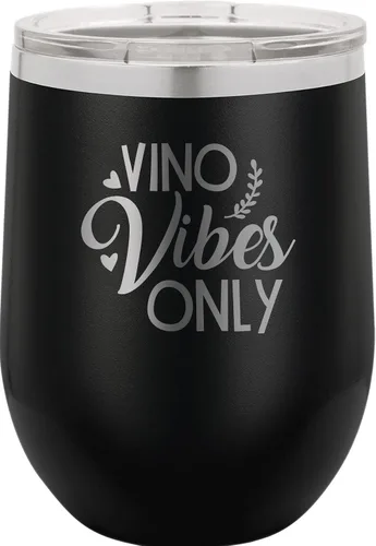 Vista 8 de CustomGiftsNow Vino Vibes Only - Stainless Steel Double-Wall Insulated 12-Ounce Truck Car Travel Coffee Cup Wine Tumbler Mug with Lid Light Blue
