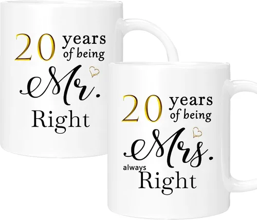 Vista 35 de Juego de 2 tazas de café para el 10º aniversario, regalos de boda para parejas, padres, hombres, mujeres, marido, esposa, él, ella, caja de regalo