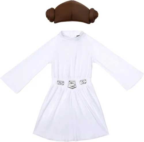 Vista 2 de Star Wars - Disfraz de princesa Leia para niñas, vestido de tela y cinturón con tocado de tela