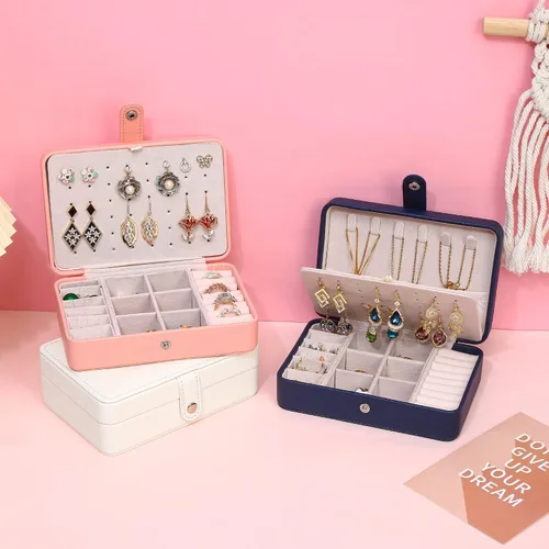 Vista 8 de Joyero pequeño, mini estuche de almacenamiento de joyas de viaje, organizador de joyas portátil para anillos, aretes, collares, regalo para mujeres