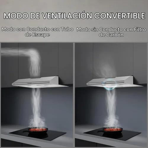 Vista 2 de Hermitlux Campana para debajo del gabinete, campana de ventilación de 30 pulgadas con ventilador de escape de 3 velocidades, convertible con y sin