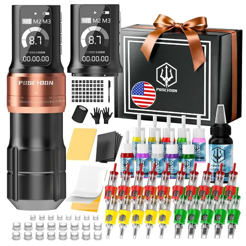 Vista 9 de Poseidon Kit de pistola de tatuaje inalámbrico 7 tiempos 2300mAh batería negro-147