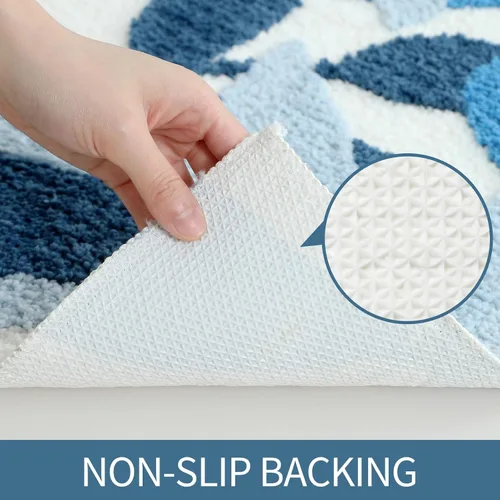 Vista 6 de Gibelle Alfombra de baño azul, antideslizante, fuerte y absorbente de agua, tapete de baño de microfibra de felpa, lavable a máquina, tapete