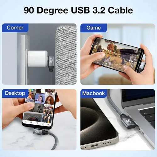 Vista 6 de QCEs Cable de monitor USB C en ángulo recto de 3.3 pies con salida de video a monitor portátil 8K USB C 3.2 Gen 2x2 Cable de video de 20 Gbps