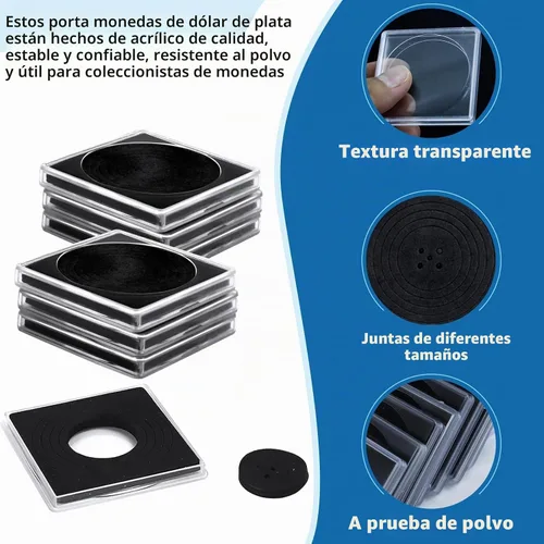 Vista 3 de 20 piezas de estuches ajustables de acrílico para colección de monedas con esponjas, soporte de monedas con cierre, estuches de protección