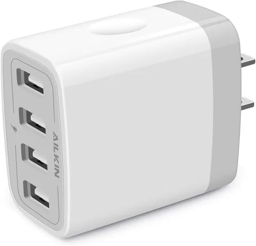 Vista 9 de Cargador de pared, adaptador de cargador USB, estación de carga rápida AILKIN 4.8A, 4 puertos múltiples, bloque de base de alimentación, enchufe