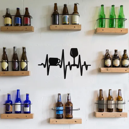 Vista 5 de Blulu Heartbeat - Cartel de café y bar de vinos de 15.75 x 9.04 pulgadas, decoración de pared rústica de metal negro para colgar en la pared