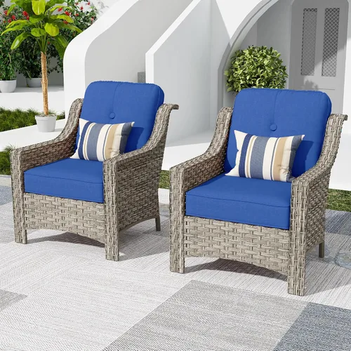 Vista 17 de HOOOWOOO Sofá de patio de 3 plazas de mimbre para exteriores, resistente a todo tipo de clima, con respaldo alto, muebles a juego (beige y bronceado)