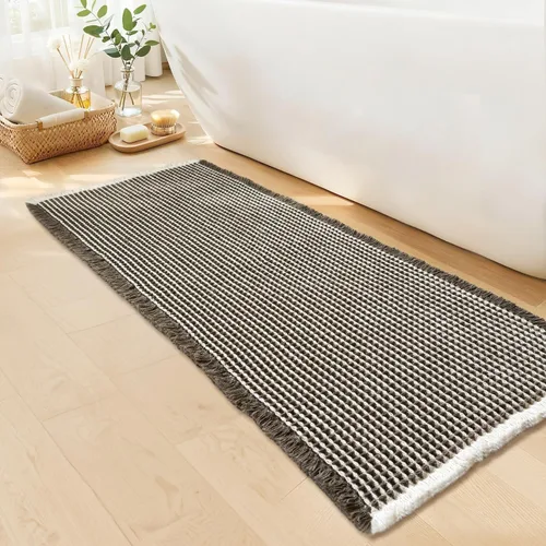 Vista 21 de Alfombra de baño negra – Alfombra de baño antideslizante y lavable, súper absorbente y de secado rápido, pequeña alfombra de baño bohemia para Negro