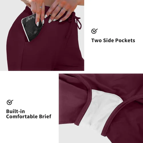 Vista 4 de ALove Pantalones cortos de natación para mujer de 9 pulgadas, cintura alta, con bolsillos, UPF 50+, parte inferior de traje de baño incorporada