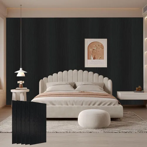 Vista 7 de Paquete de 5 paneles acústicos grandes de madera para pared de 47.2 x 23.6 x 0.4 pulgadas, paneles decorativos insonorizados que absorben el sonido