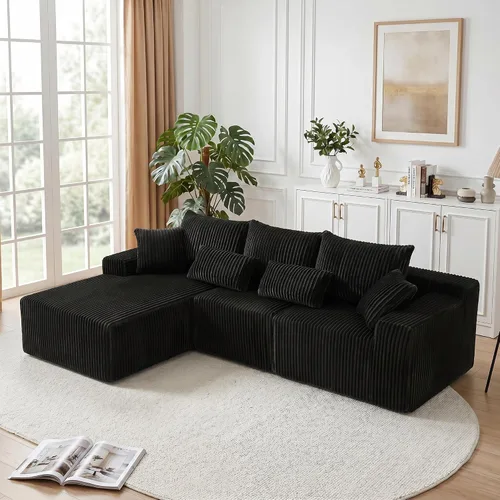 Vista 40 de Sofá modular sin hueso de 95 pulgadas, en forma de L con diván, tapicería de pana suave, asiento profundo, moderno y cómodo sofá para sala de estar