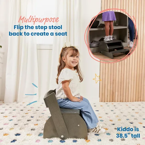 Vista 4 de ECR4Kids Taburete y silla multiusos Flip-Flop, muebles para niños, gris lavado