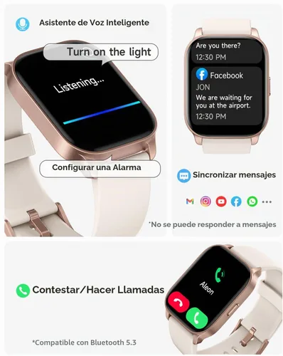 Vista 2 de TOOBUR - Reloj inteligente para mujer, compatible con teléfonos Android y iOS, responder/realizar llamadas, reloj de seguimiento de actividad Marfil