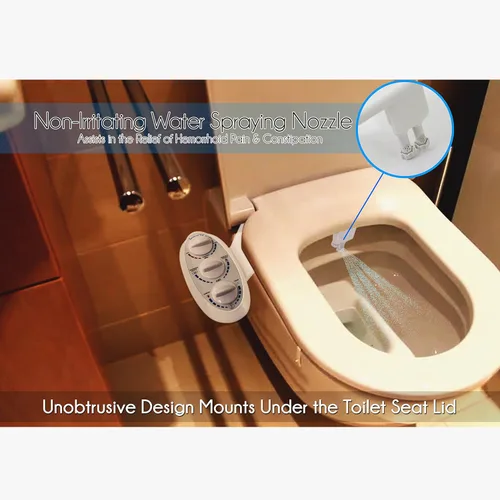 Vista 5 de Serenelife Accesorio para asiento de bidé de baño, función ajustable de agua dulce y caliente con rociador de plástico para limpieza completa