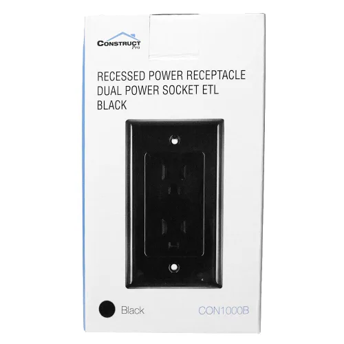 Vista 5 de Construct Pro Single Gang Empotrable Dual Power Resistente a manipulaciones Outlet (negro)