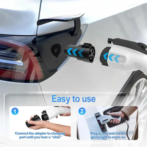 Vista 2 de JUSTTOP Adaptador de carga J1772 compatible con Tesla Model 3, Y, X, S y Cybertruck, 80A/240V, fácil de configurar