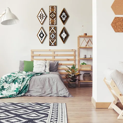 Vista 6 de Tatuo 6 Piezas de Decoración de Pared Azteca Occidental para el Hogar Estilo Granja Sureste Marco Colgante de Pared Arte Abstracto Moderno Boho