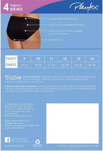 Vista 2 de PLAYTEX Womens Ultra Soft Bikinis 4-Pack