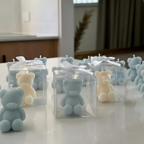Vista 2 de Moldes de vela de silicona, molde de vela perfumada de oso encantador 3D, diseño de ambiente acogedor, inodoro, sin BPA, lindos moldes de silicona