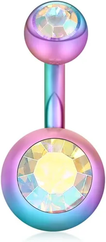 Vista 9 de Ruifan 14G 0.236 in 1/4 pulgadas 316L Acero quirúrgico cristal ferido CZ corto ombligo aretes de ombligo anillos de botón 4-6 piezas