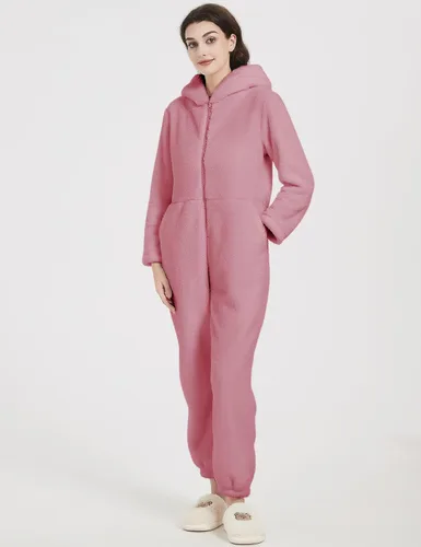 Vista 4 de Flygo Pijama de una pieza con capucha para mujer, pijama de invierno mullido