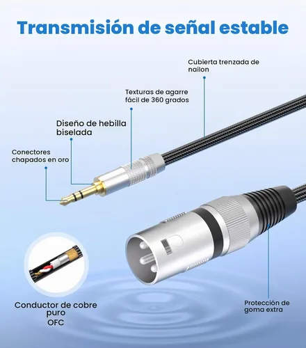 Vista 4 de Tisino - Cable de micrófono desequilibrado de 3,5 mm a XLR macho, adaptador de mini jack de 1/8 pulgadas a XLR - 0,5 m/1,6 pies 1/8 Inch to XLR