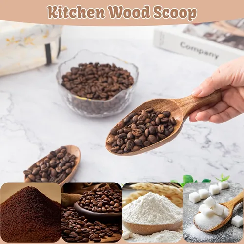 Vista 2 de Cuchara de café de madera, pala grande para café, 2 cucharas grandes de café molido, cucharas de sal de grano de madera, tarros de madera, cucharas