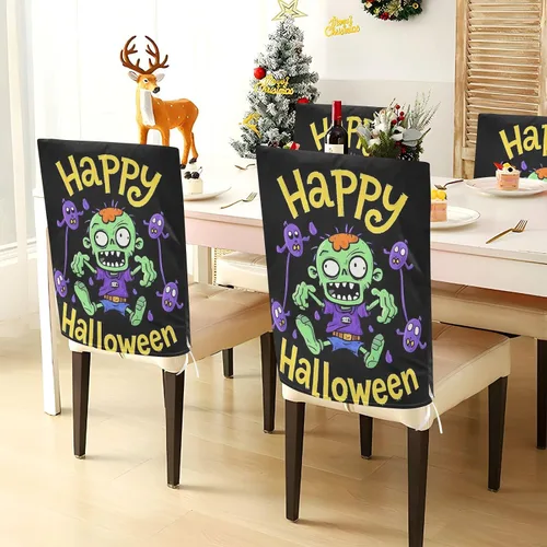 Vista 4 de Happy Halloween Cartoon Cute Zombie Decorative Chair Slip Covers for Home Decor Anti-Dust Kitchen Chair Covers cubre sillas para comedor Set of 6