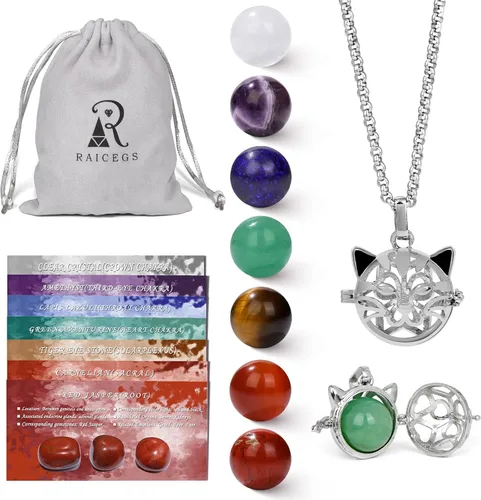 Vista 13 de Raicegs Heart Shaped Crystals and Healing Stones 7 Chakra Crystal Necklace 0.8 inch Heart Gemstones Natural Stones Necklaces for Women Spiritual