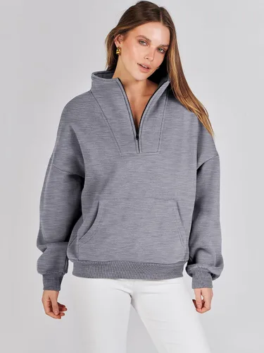 Vista 2 de ANRABESS Sudaderas con media cremallera para mujer, sudaderas cortas de gran tamaño, suéter de forro polar para otoño, ropa de moda Y2K