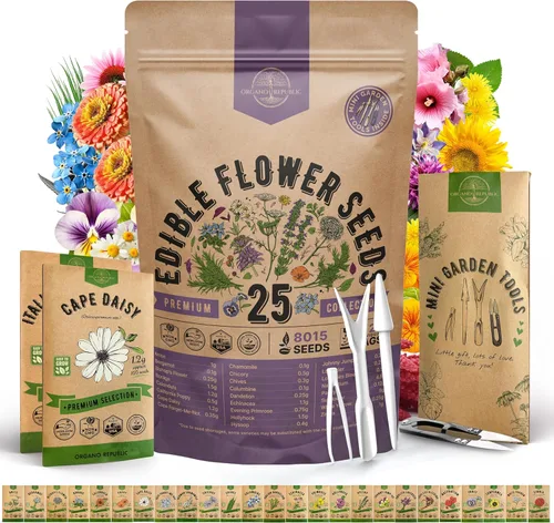 Vista 9 de Organo Republic - Paquete surtido de semillas de 15 flores comestibles para interior y exterior, más de 4800 flores de variedades autóctonas sin
