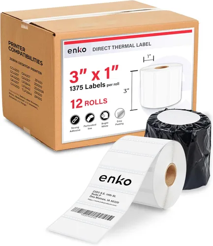 Vista 8 de EnKo (3 rollos, 4,125 etiquetas) Etiquetas térmicas directas de 3 x 1 pulgada para calcomanías de Logística de Amazon, etiquetas FNSKU compatibles