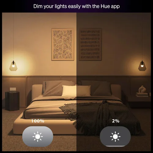Vista 4 de Philips Hue Essential - Bombilla LED inteligente A19, ambiente blanco y color, base E26, 8.8W, 2200K-6500K, 800 lúmenes, regulable, funciona