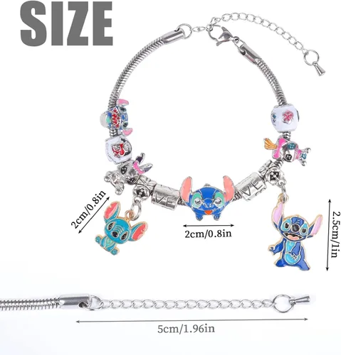 Vista 2 de HTPARY Stitch Bracelet Charm Bracelets DIY Cartoon Jewellery, Zinc Alloy Stitch Gift for Girls Daughter Women