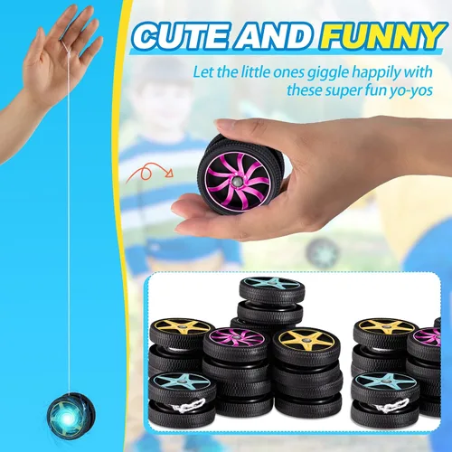 Vista 7 de Silipull 24 piezas de yoyos de rueda para niños, mini yoyos de plástico, regalos de fiesta de carreras para principiantes, adultos, adolescentes