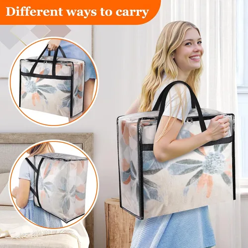 Vista 4 de TasticTotes Paquete de 4 bolsas de almacenamiento transparentes para edredón, ropa y ropa de cama, almacenamiento de mantas de plástico