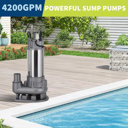Vista 5 de Bomba sumergible de aguas residuales de 1/2 HP 4200 GPH, bomba de efluente de hierro fundido resistente con interruptor de flotador automático