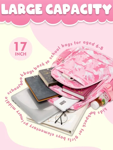 Vista 29 de BLUEFAIRY - Mochilas para niños y niñas, escuela primaria, jardín de niños