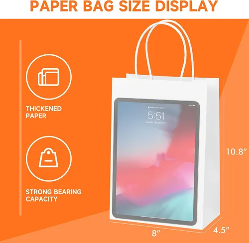 Vista 3 de METAPRINT 50 bolsas de papel kraft impresas personalizadas para pequeñas empresas, tamaño mediano de 8 x 4.5 x 10 pulgadas, bolsas de regalo