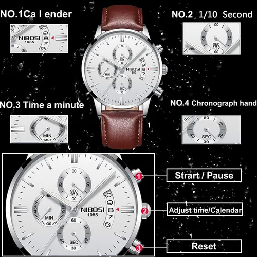 Vista 5 de NIBOSI Mens Watches Chronograph Business Dress Analog Quartz Watch Men Luxury Brand Date Sport Clock