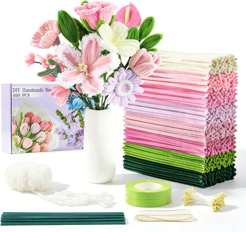 Vista 19 de 400 Pcs Pipe Cleaners Craft for Flowers, 5 Colored Pipe Cleaner Flower Kit Rosa Purpl