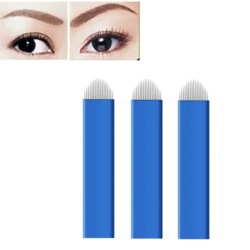 Vista 3 de Pinkiou Agujas de microblading de henna para cejas, desechables, grado médico, SUS316, 18U, hoja de microcuchilla para laminación de cejas