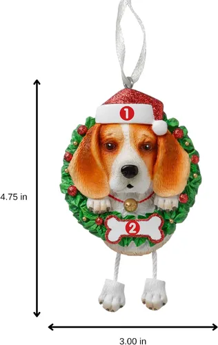 Vista 4 de Adorno personalizado para 2025, raza pura de perro Beagle, adorno para árbol de Navidad, decoración profesional personalizada, regalo para cachorro