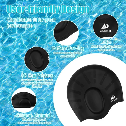 Vista 4 de 2 Pack Kids Swim Caps for Boys Girls, Durable Silicone Swimming Cap with 3D Ear Pockets for Age 3-15 Toddler Child Youth Teen, Unisex Swim Bath Hats