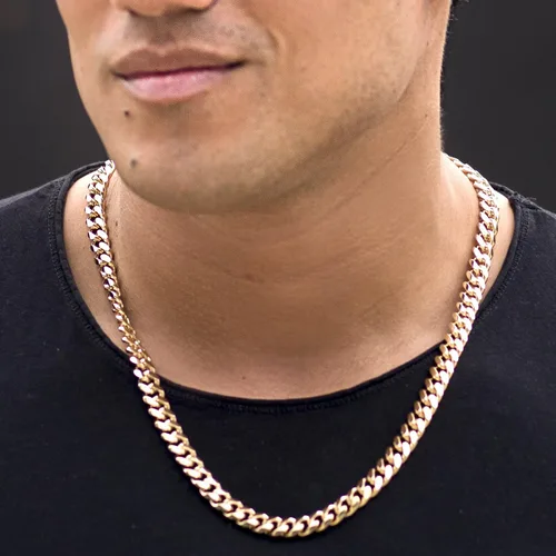 Vista 6 de LIFETIME JEWELRY Collar de cadena de eslabones cubanos Miami Curb de 0.354in, chapado en oro de 24 quilates, Chapado en oro, No es una piedra