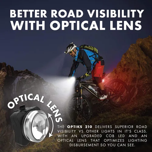 Vista 8 de OPTIKS 210 Luces de bicicleta delanteras y traseras USB recargables LED monopatín Longboard Bicicletas