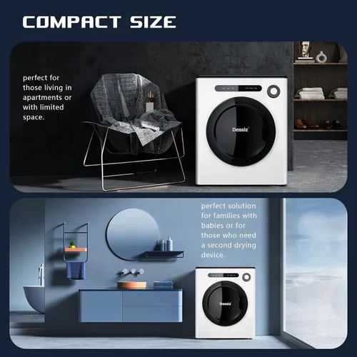Vista 7 de Secadora de ropa portátil de 110 V y 970 W, capacidad de 11 libras, compacta, para espacios pequeños, casas rodantes y apartamentos silenciosos