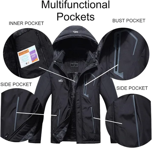 Vista 6 de Pooluly - Chaqueta impermeable de invierno, esquí, snowboard, para hombre, con capucha, rompevientos.
