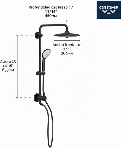 Vista 4 de GROHE 27867001 Retro-Fit Euphoria - Sistema de ducha de 25 pulgadas, 2.5 GPM, cromado Starlight